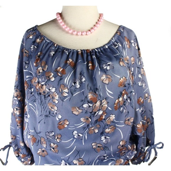 Vintage Dress Blue Floral w Easy Fit Blouson Top Full Sleeves Size 14 - Hey Viv - Picture 4 of 5